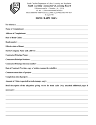 &quot;Surety Bond Claim Form - Contractor's Licensing Board&quot; - South Carolina, Page 2