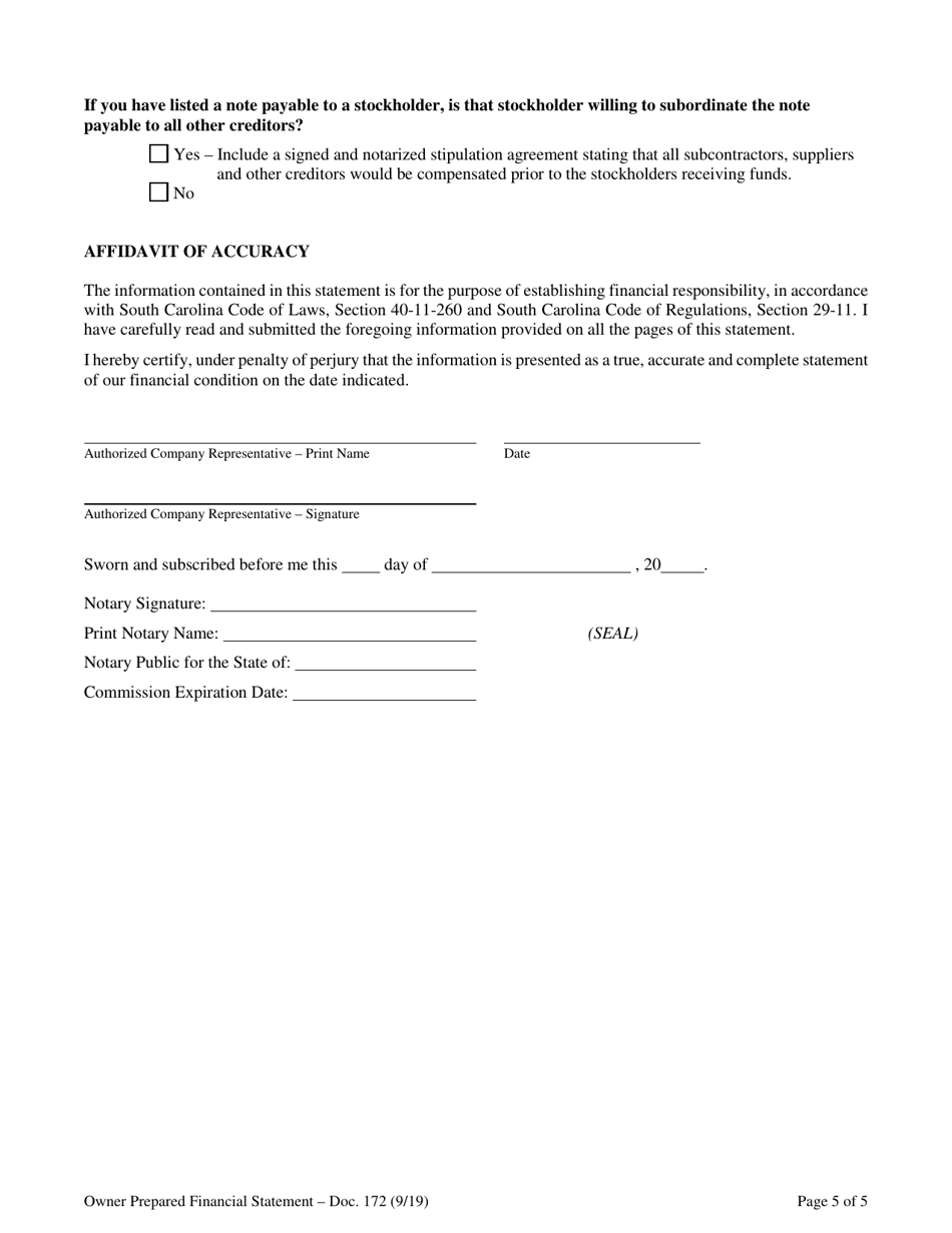 Form 172 - Fill Out, Sign Online and Download Fillable PDF, South ...