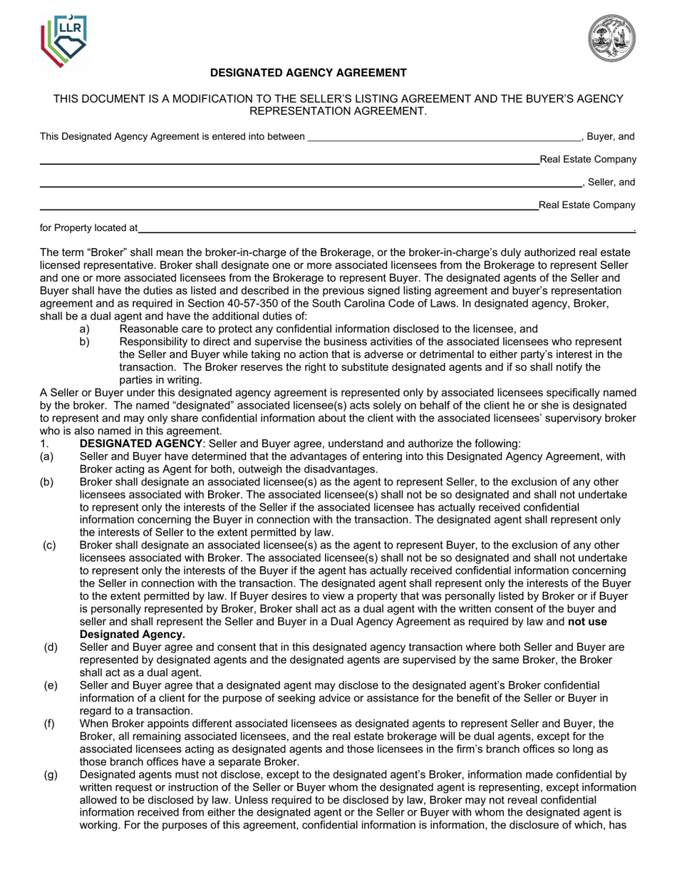 South Carolina Designated Agency Agreement Download Printable PDF ...