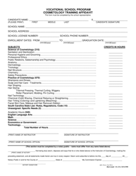 Document preview: Vocational School Program Cosmetology Training Affidavit - South Carolina