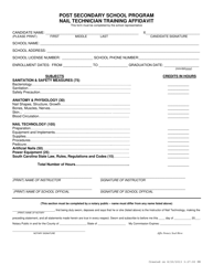 Document preview: Post Secondary School Program Nail Technician Training Affidavit - South Carolina