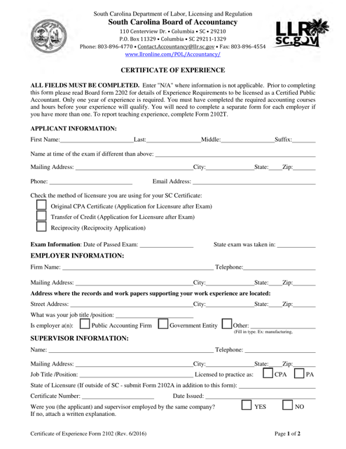 Form 2102  Printable Pdf