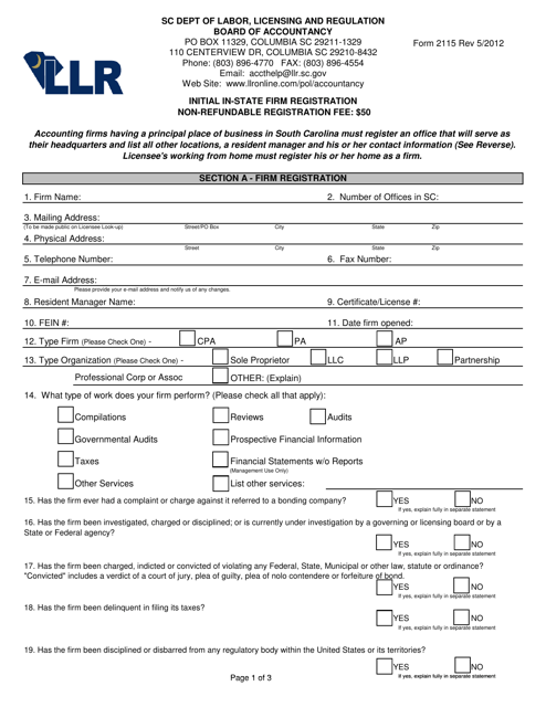 Form 2115  Printable Pdf