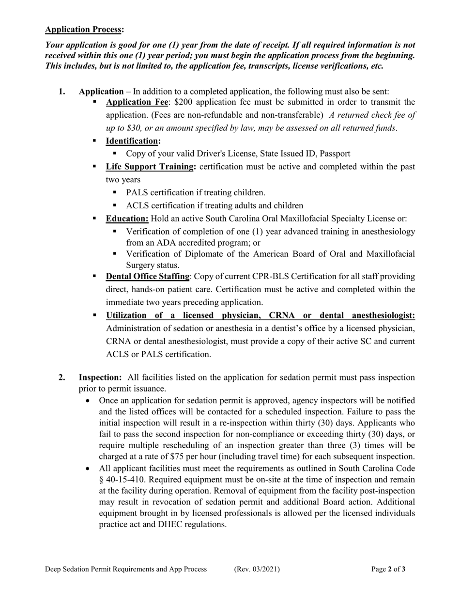 Deep Sedation / General Anesthesia Permit Application - South Carolina, Page 2