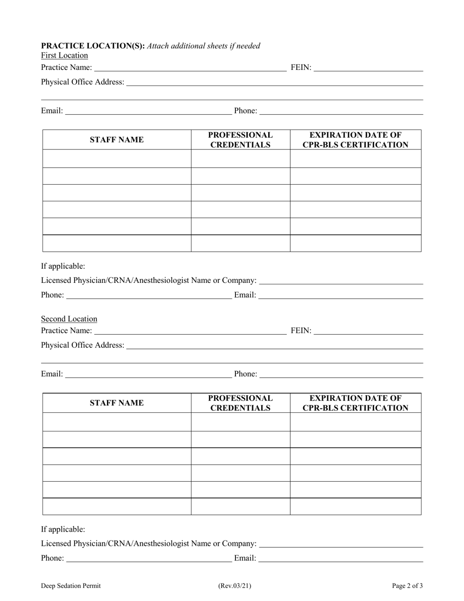 Deep Sedation / General Anesthesia Permit Application - South Carolina, Page 5