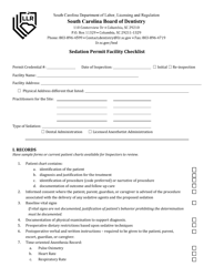 Sedation Permit Facility Checklist - South Carolina