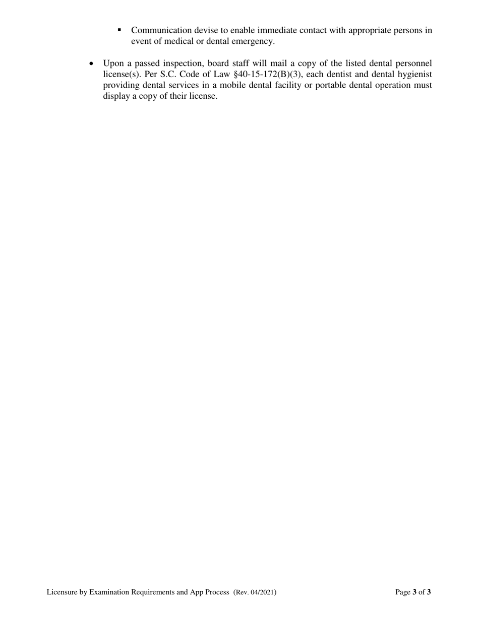 Application for Mobile Dentisty Facility or Portable Dental Operation - South Carolina, Page 3