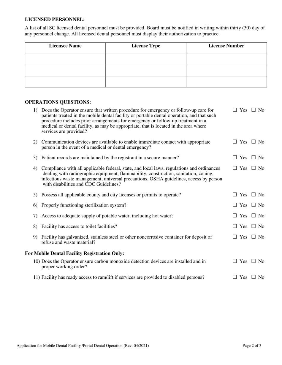 Application for Mobile Dentisty Facility or Portable Dental Operation - South Carolina, Page 5