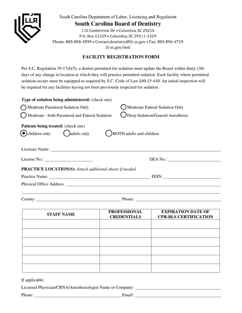 Facility Registration Form - South Carolina Download Pdf