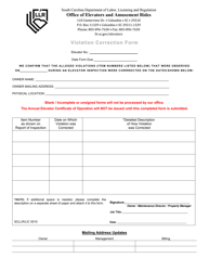 Document preview: Form SCLLR/LIC0010 Violation Correction Form - South Carolina