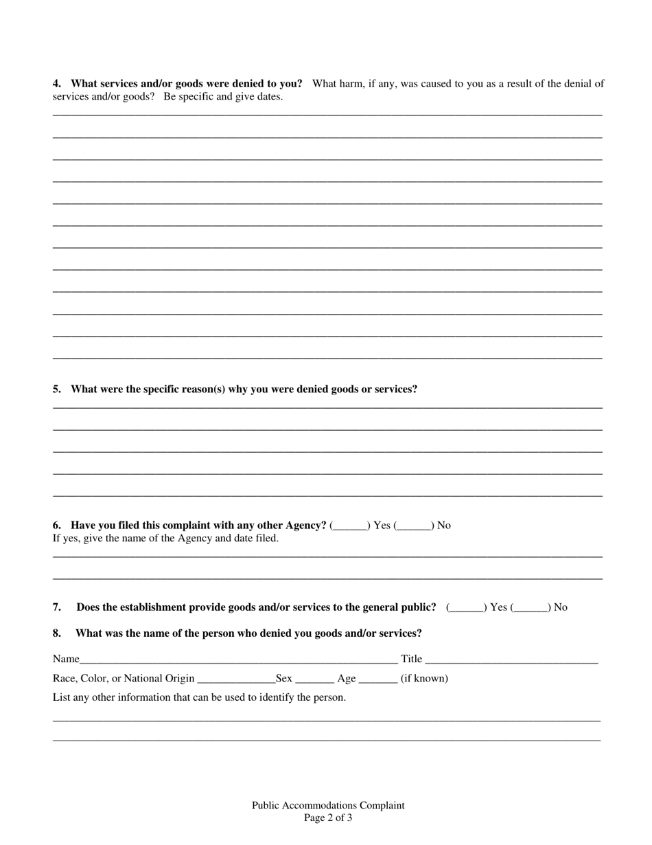 Public Accommodation Discrimination Complaint - Oklahoma, Page 3
