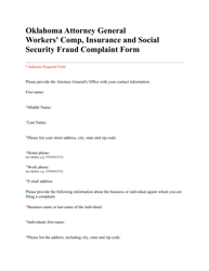 Workers' Comp, Insurance and Social Security Fraud Complaint Form - Oklahoma