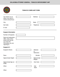 Form OAG-TOB7 Tobacco Complaint Form - Oklahoma