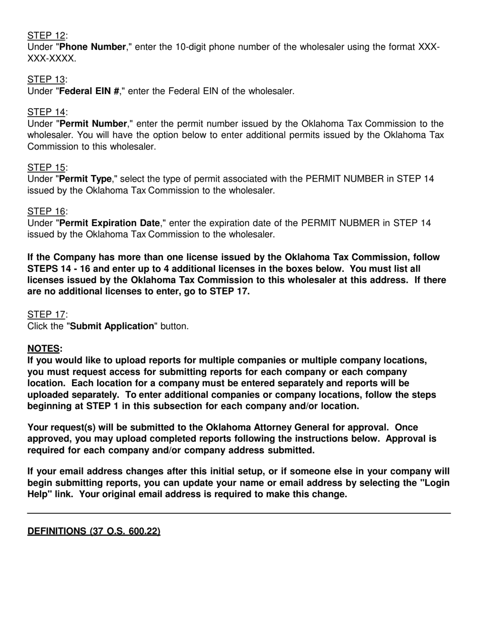 Instructions for Completing and Submitting Licensed Wholesaler / Distributor Report - Oklahoma, Page 4