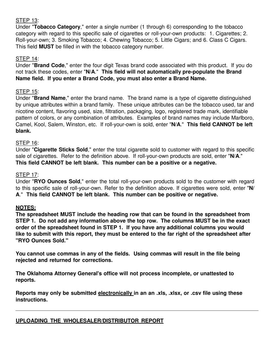 Instructions for Completing and Submitting Licensed Wholesaler / Distributor Report - Oklahoma, Page 7