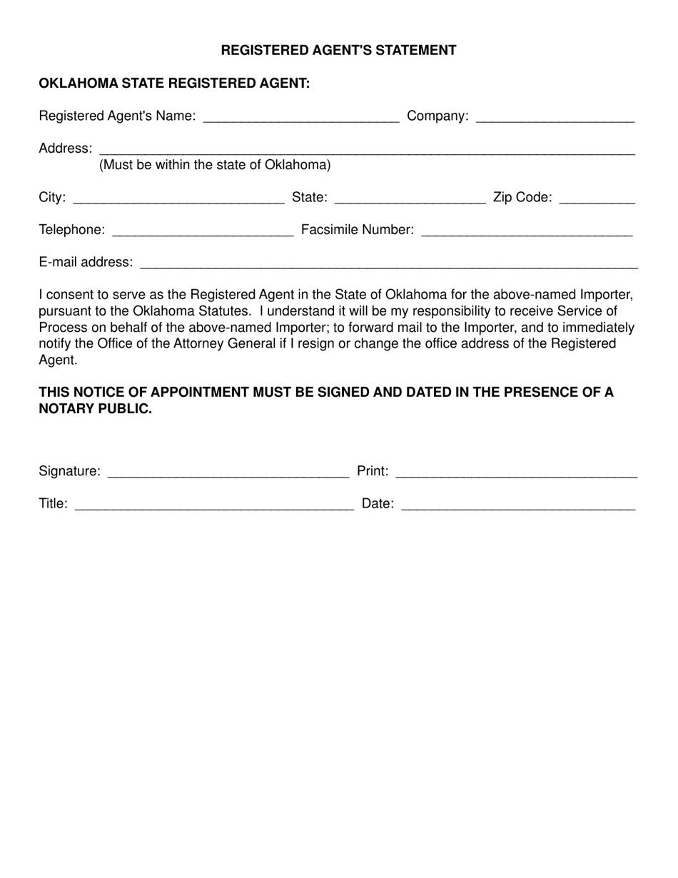 Notice of Appointment of Importers Registered Agent, Registered Agents Statement, and Consent to Jurisdiction - Oklahoma, Page 3