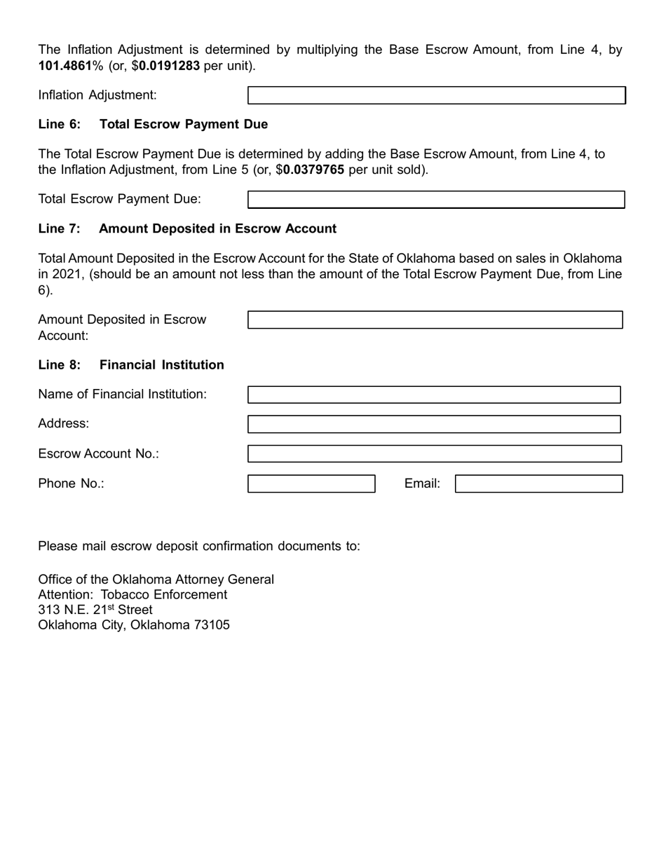 Non-participating Tobacco Manufacturers Certificate of Compliance With Yearly Escrow Payment Requirement on Sales - Oklahoma, Page 2