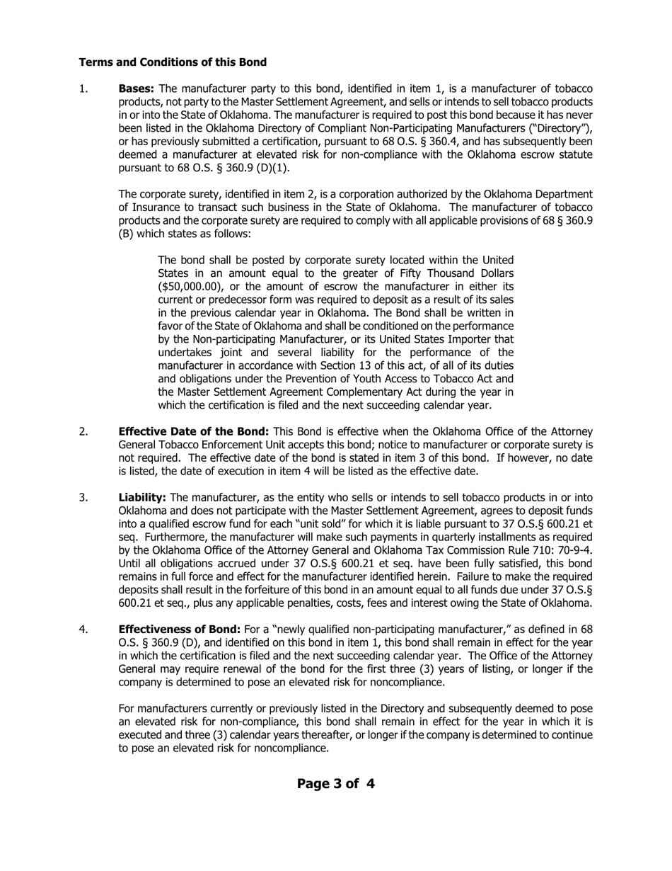 Form OAG-TOB5 Non-participating Tobacco Manufacturers Corporate Surety Bond Form - Oklahoma, Page 3