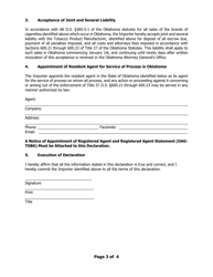 Form OAG-TOB4 Declaration of Tobacco Product Importer Accepting Joint and Several Liability With Non-participating Manufacturer for Escrow Compliance in Oklahoma and Appointing Resident Agent for Service of Process - Oklahoma, Page 3