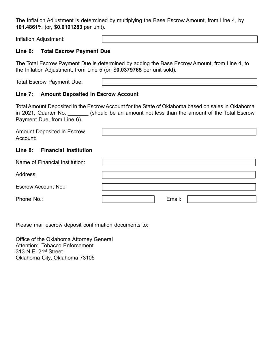 Non-participating Tobacco Manufacturers Certificate of Compliance With Quarterly Escrow Payment Requirement on Sales - Oklahoma, Page 2