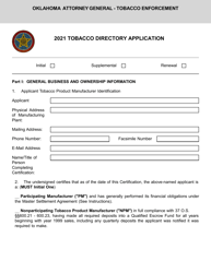 Document preview: Tobacco Directory Application - Oklahoma