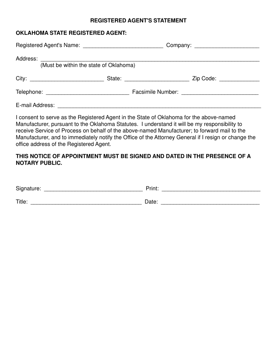 Notice of Appointment of Manufacturers Registered Agent, Registered Agents Statement, and Constent to Jurisdiction - Oklahoma, Page 3