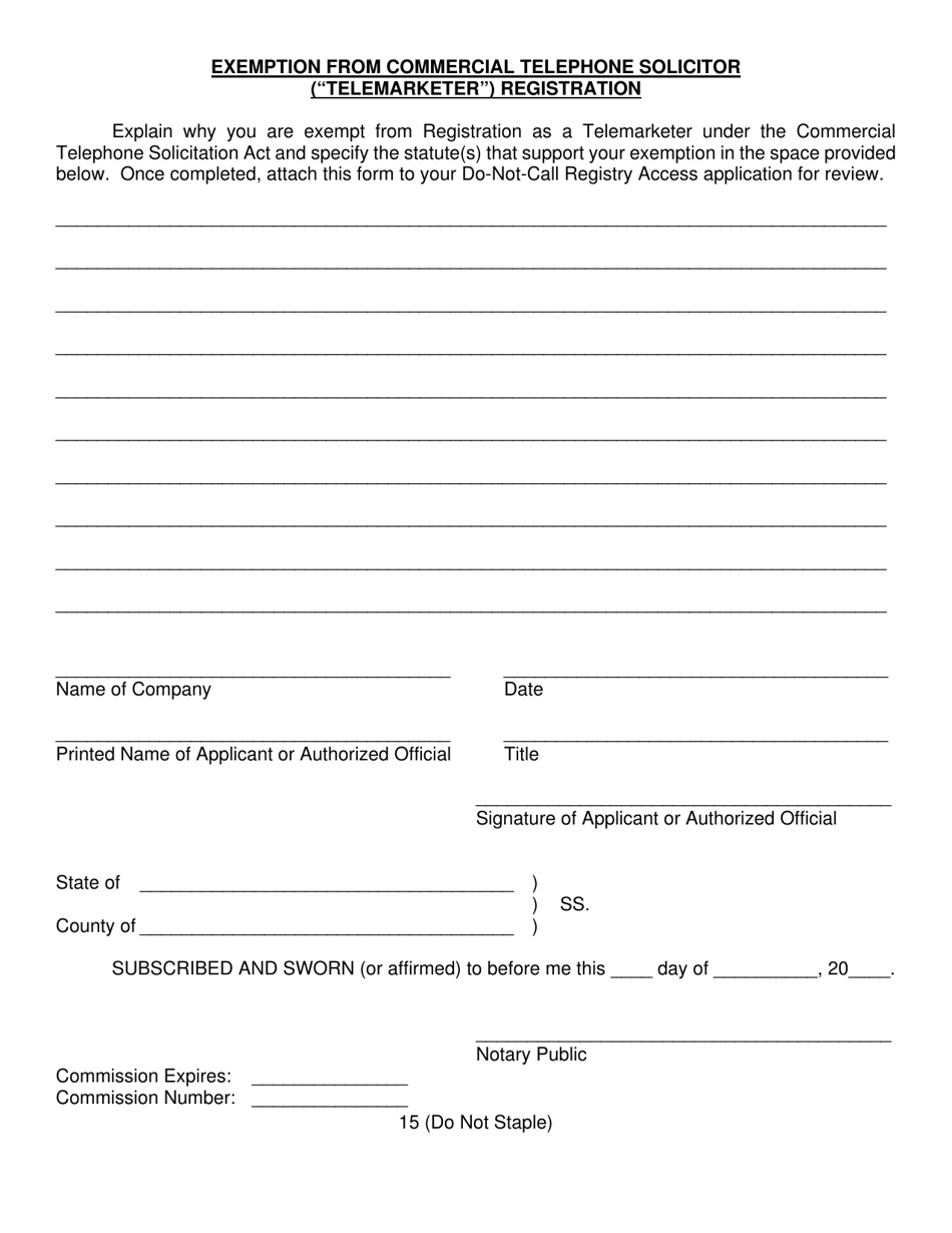 Commercial Telephone Solicitor (telemarketer) Registration and / or Do-Not-Call (dnc) Registry Access Application - Oklahoma, Page 15