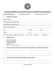 Commercial Telephone Solicitor (&quot;telemarketer&quot;) Registration and/or Do-Not-Call (&quot;dnc&quot;) Registry Access Application - Oklahoma, Page 3