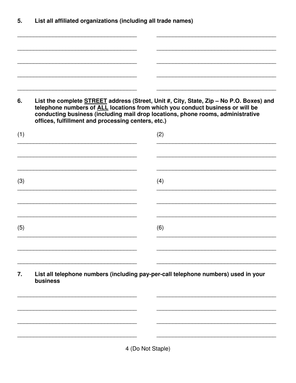 Commercial Telephone Solicitor (telemarketer) Registration and / or Do-Not-Call (dnc) Registry Access Application - Oklahoma, Page 4