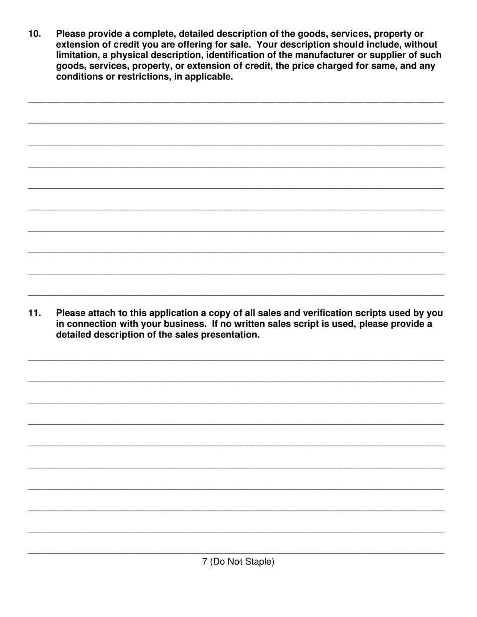 Commercial Telephone Solicitor (telemarketer) Registration and / or Do-Not-Call (dnc) Registry Access Application - Oklahoma, Page 7