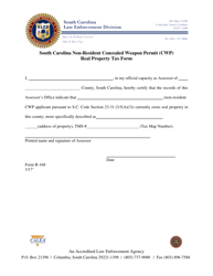 Form R-168 &quot;South Carolina Non-resident Concealed Weapon Permit (Cwp) Real Property Tax Form&quot; - South Carolina