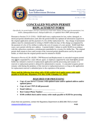 Form R-022 &quot;Concealed Weapon Permit Replacement Form&quot; - South Carolina