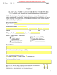 Form A (SD Form 1448) Reasonable Testing Accommodations Questionnaire - South Dakota