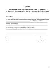 Form C &quot;Statement Regarding Testing Accommodations Granted - South Dakota Board of Chiropractic Examiners&quot; - South Dakota