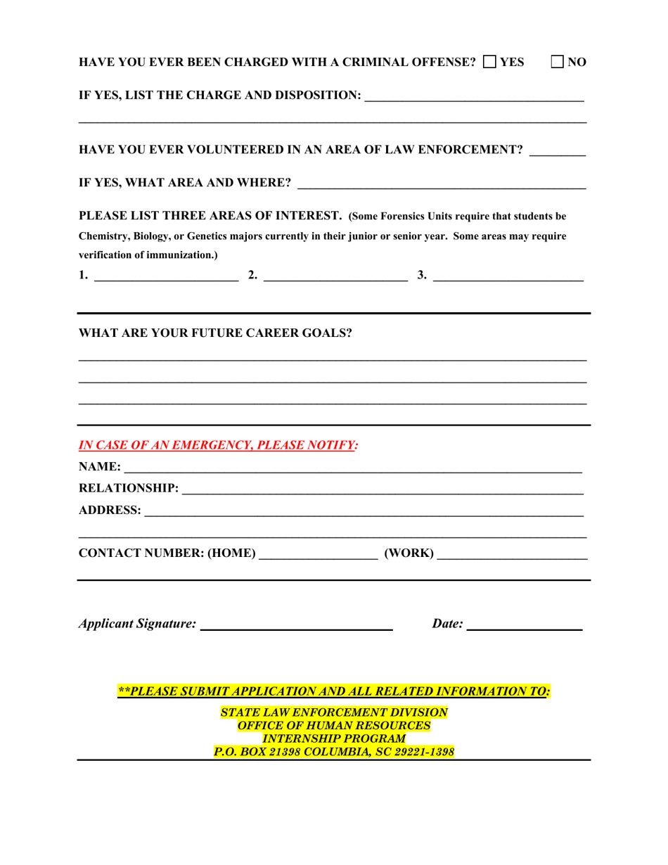 Sled Student Internship Application - South Carolina, Page 3