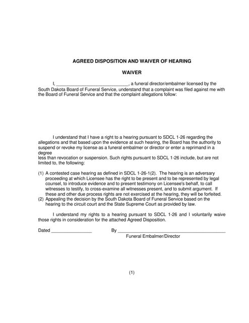 Agreed Disposition and Waiver of Hearing - South Dakota Download Pdf