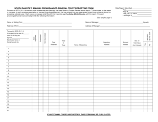 South Dakota&#039;s Annual Prearranged Funeral Trust Reporting Form - South Dakota