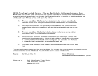 South Dakota&#039;s Annual Prearranged Funeral Trust Reporting Form - South Dakota, Page 2