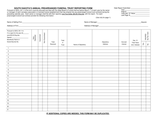 Document preview: South Dakota's Annual Prearranged Funeral Trust Reporting Form - South Dakota