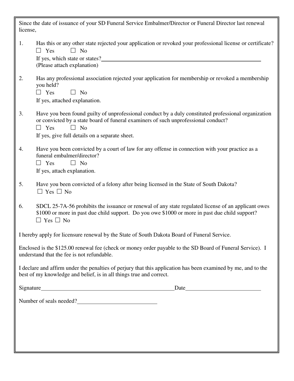 South Dakota Funeral Embalmer/Director or Funeral Director License