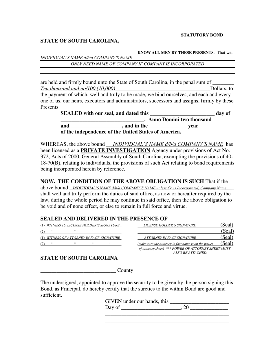 Sample Form PD10 Download Printable PDF or Fill Online Statutory Bond