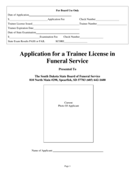 Document preview: Application for a Trainee License in Funeral Service - South Dakota