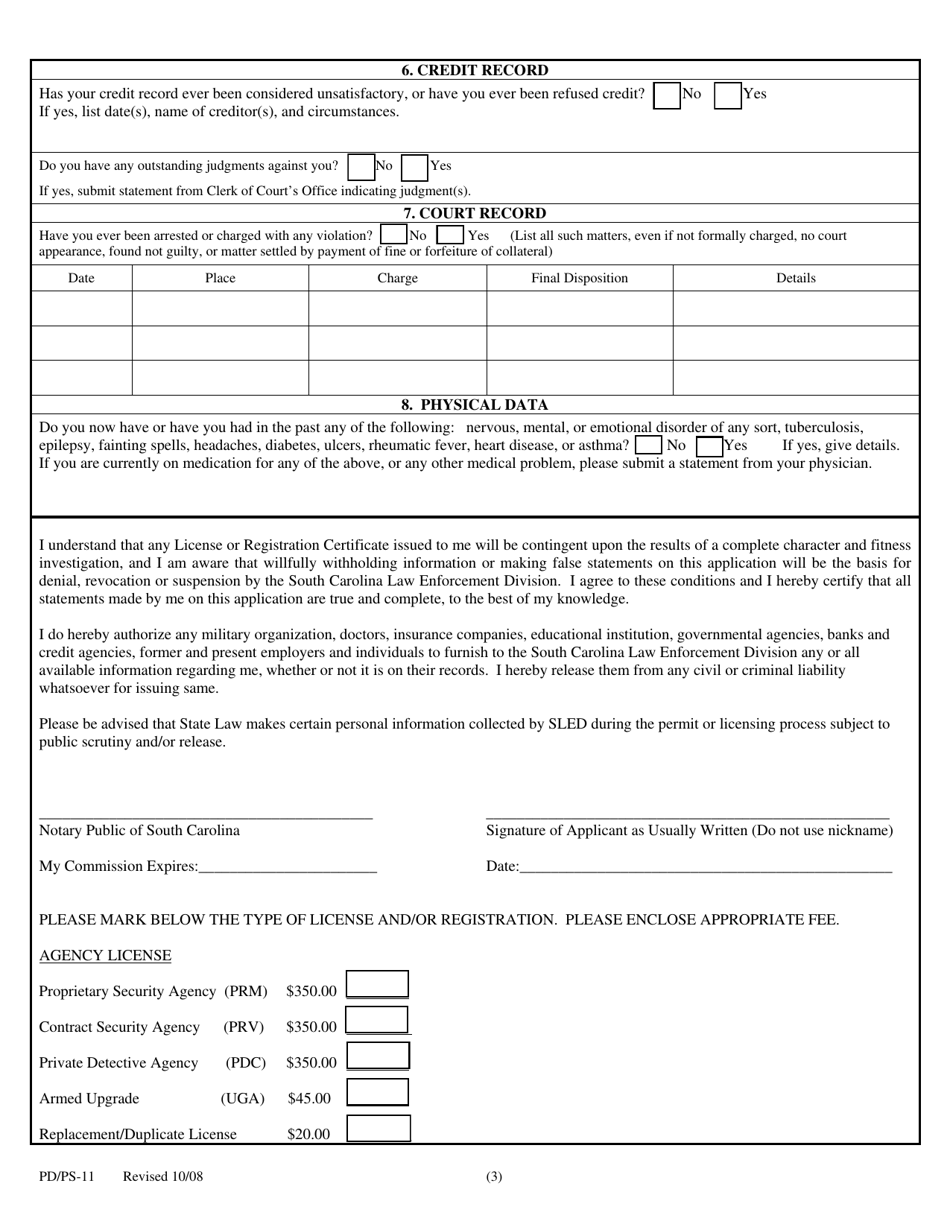 Form PD / PS-11 Application for Company Licensing - New and Renewal - South Carolina, Page 3
