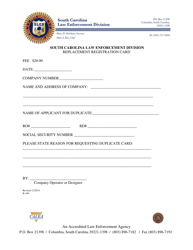Document preview: Form R-169 Replacement Registration Card - South Carolina