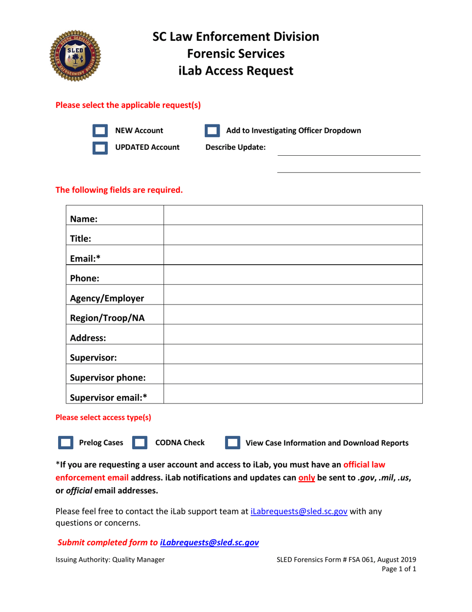 Form FSA061 Ilab Access Request - South Carolina, Page 1