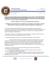Affidavit for Emergency Security Guard Registration - South Carolina
