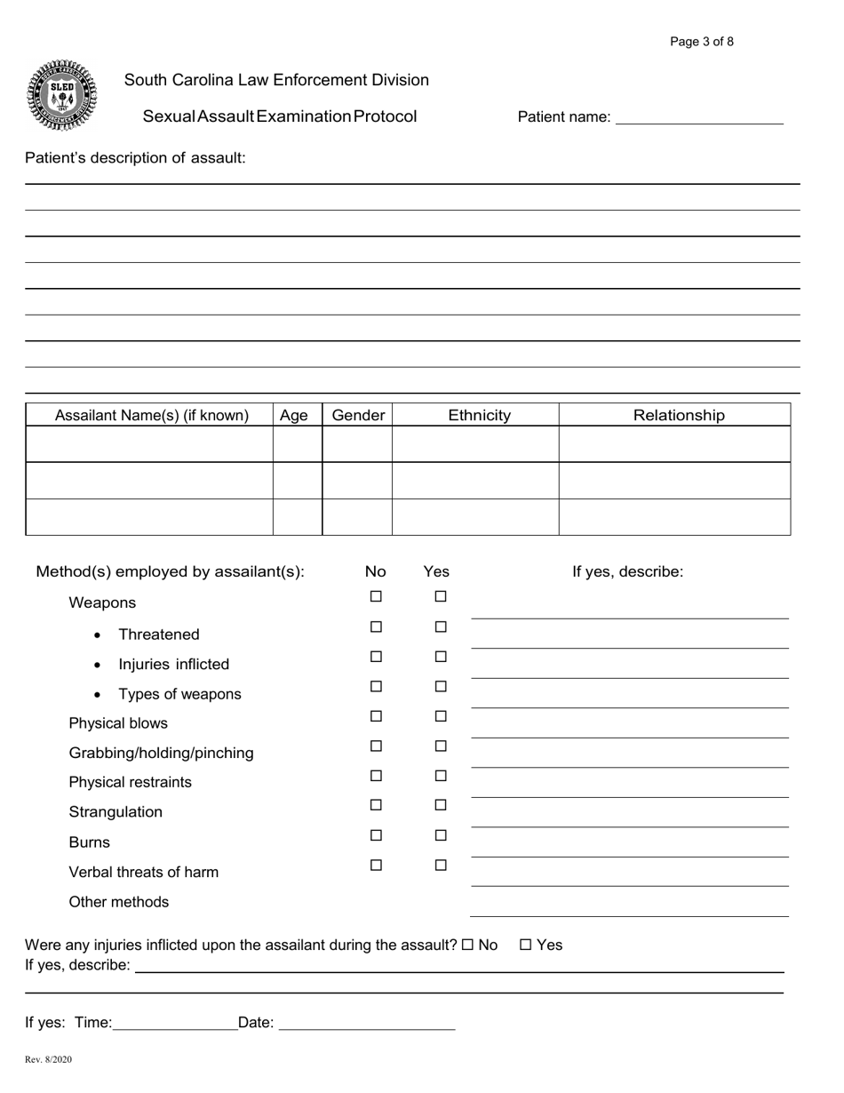 South Carolina Sexual Assault Examination Protocol Download Printable