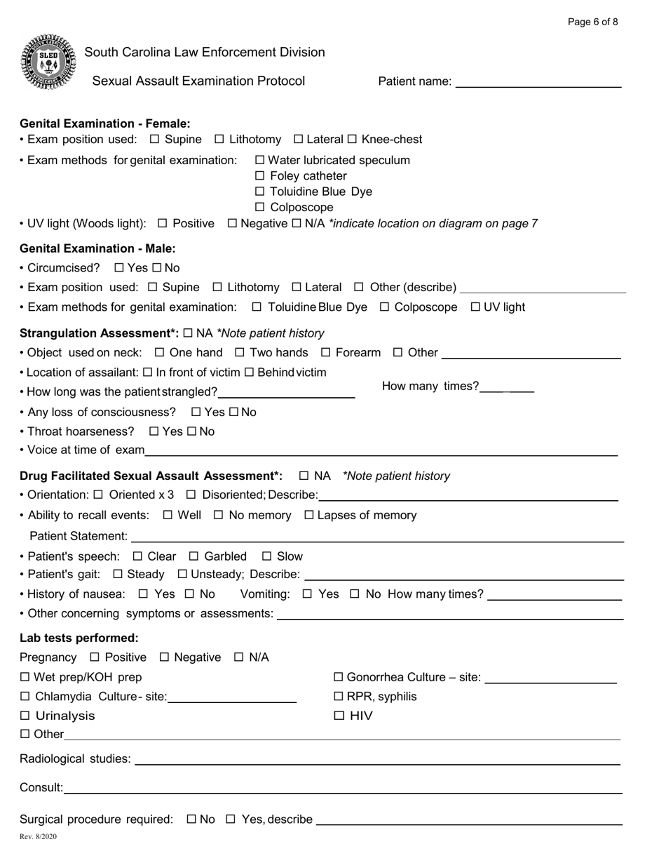 South Carolina Sexual Assault Examination Protocol Download Printable Pdf Templateroller 2905