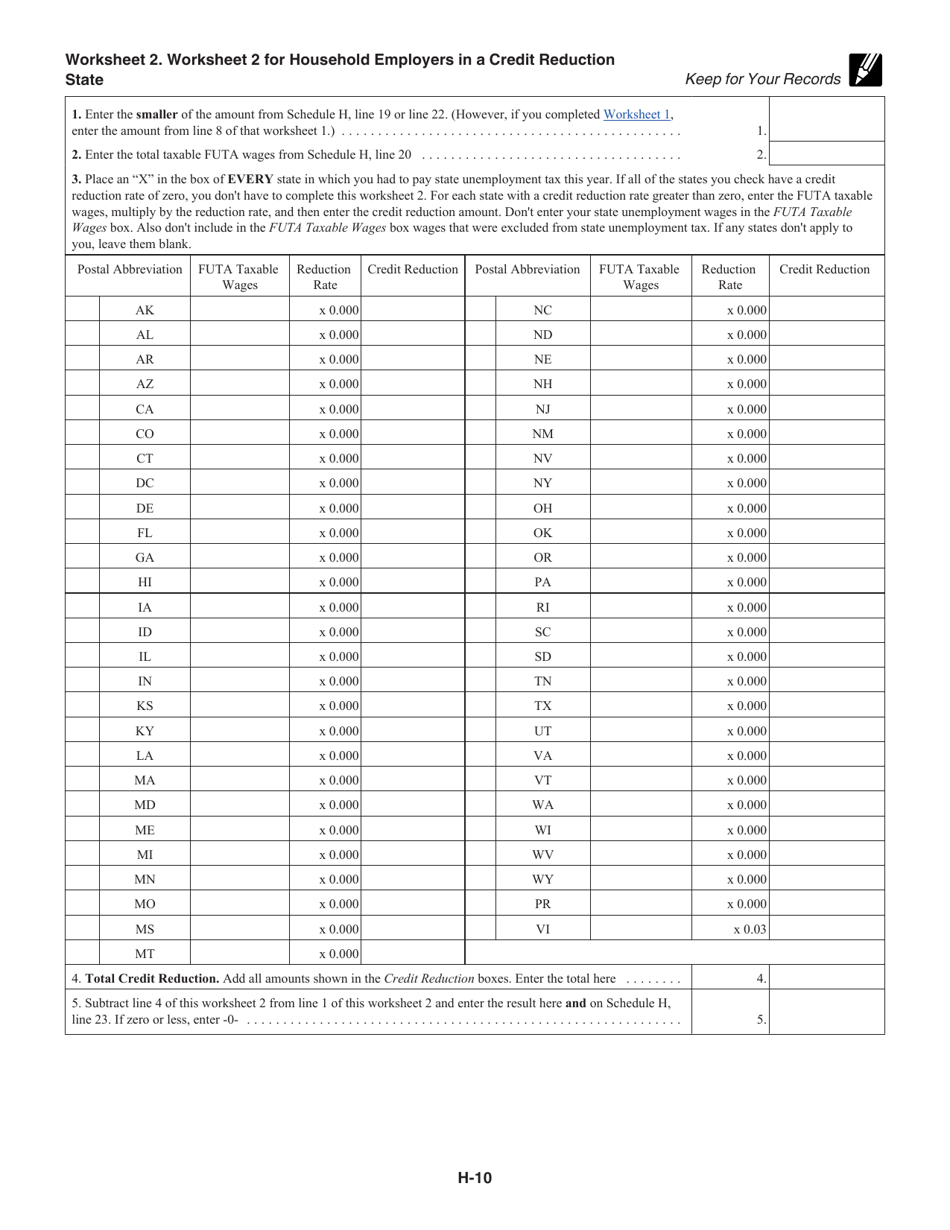 Instructions for IRS Form 1040 Schedule H Household Employment Taxes, Page 10