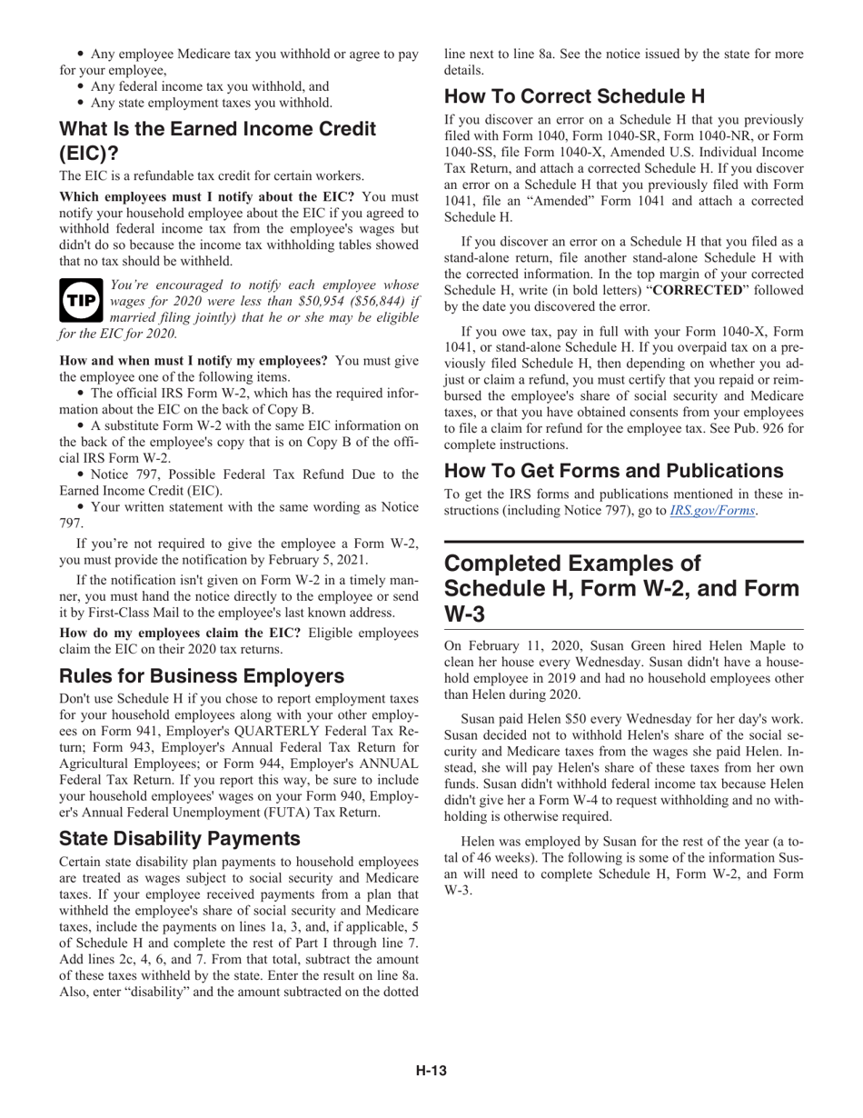 Instructions for IRS Form 1040 Schedule H Household Employment Taxes, Page 13